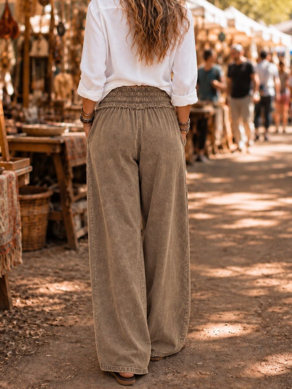 Zenana 100% Tencel Ash Mineral Wash Wide Leg Boho Flowy Pants NWT - Picture 3 of 12